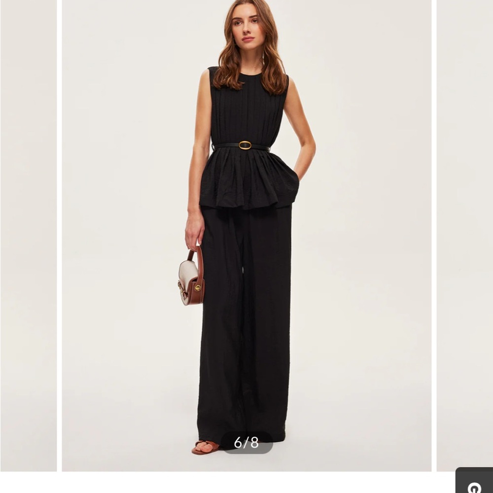 Commense Peplum Top Wide-Leg Pants Set With Belt - Picture 7 of 8